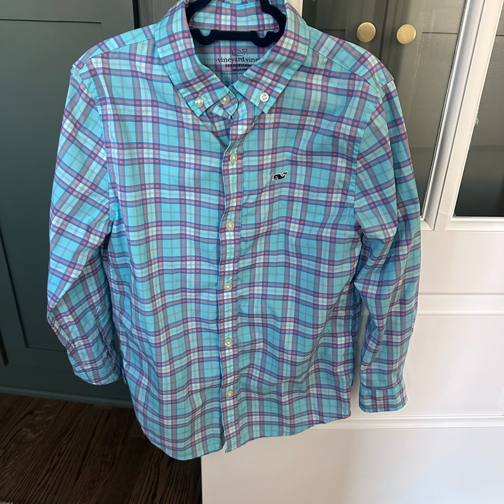 Boys Vineyard Vines performance Blue Plaid Button-Down Shirt